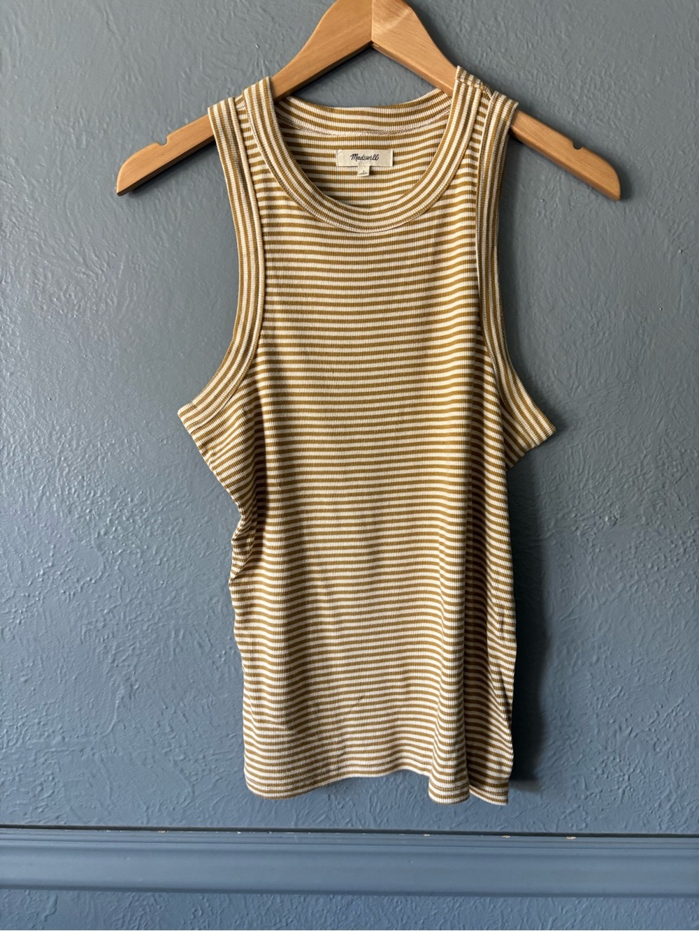Madewell Ribbed Striped Tank Top Women’s Large Brown Ivory Cotton Blend